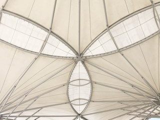 Bottom view of white canvas roof