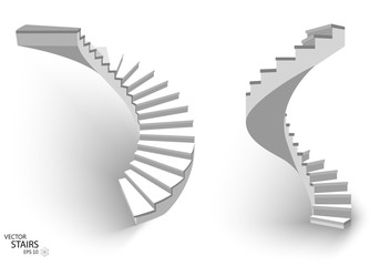 White Spiral staircase, 3d staircases. Set, Isolated on white background. EPS10