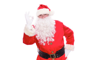 Kind Santa Claus showing ok, isolated on white background