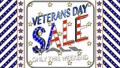 Veterans Day Sale, 3D Illustration, Honoring all who served, American holiday template.