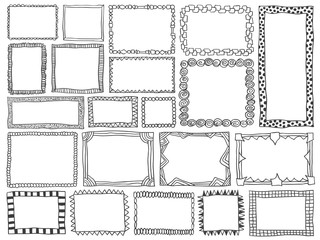 Frames doodle set drawn ornament black