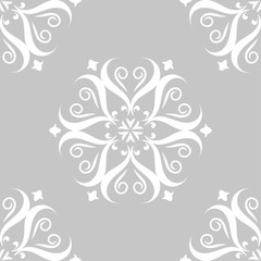 White floral seamless design on gray background