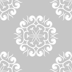 White floral seamless pattern on gray background