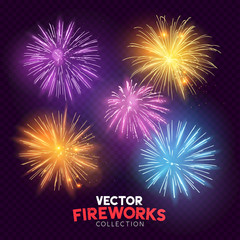 A set of Isolated bursting vector fireworks, holiday celebration symbols!