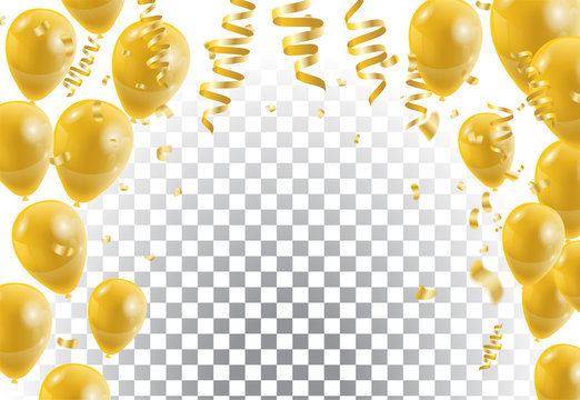 Gold balloons, white background. Vector illustration.