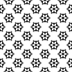 Black floral pattern on white seamless background