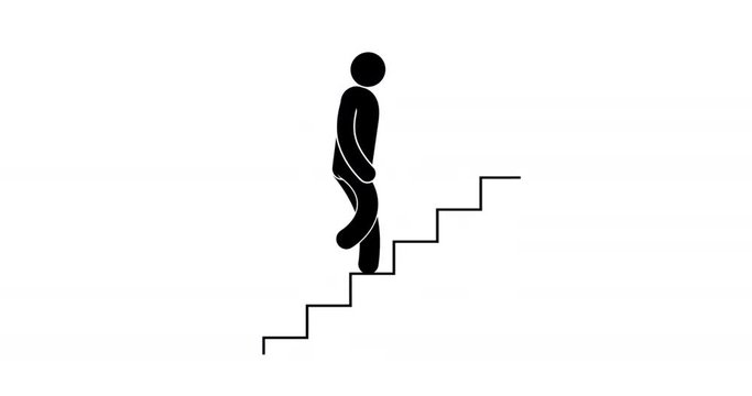 Pictogram man  walk upstairs - looped seamless animation with alpha mask