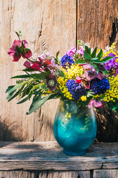 Spring Flowers in Blue Vase