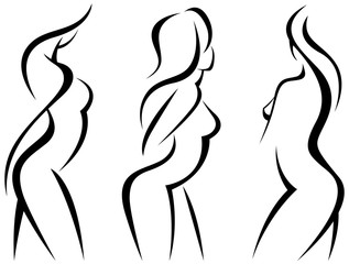 Vector set stylized beautiful women silhouettes