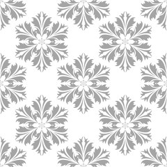 Gray floral seamless ornament on white background