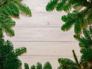 Wooden background and fir  with a free space for text or product demonstration © Miramiska