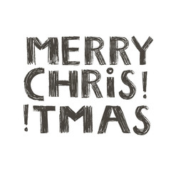 Merry Christmas - greeting lettering phrase. Holiday letter ink illustration. Xmas calligraphy card.