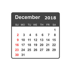 December 2018 calendar. Calendar planner design template. Week starts on Sunday. Business vector illustration.