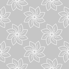 White floral seamless pattern on gray background