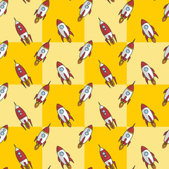 space ship rocket shuttle cartoon seamless pattern vector art