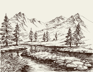 A river in the mountains sketch © Danussa