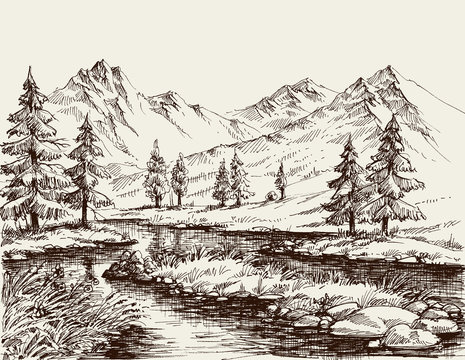 A river in the mountains sketch
