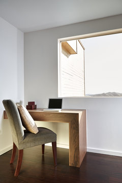 Desk with computer in luxury home