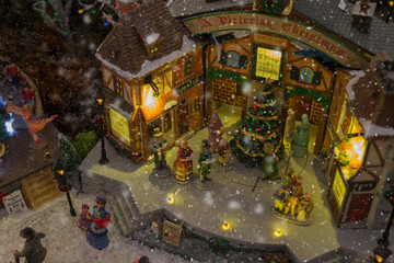 Christmas village miniature with snow