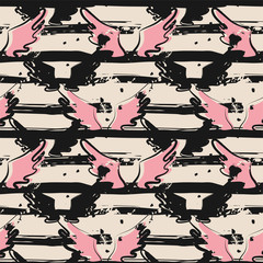 Seamless pattern with wings on stripes in grunge style