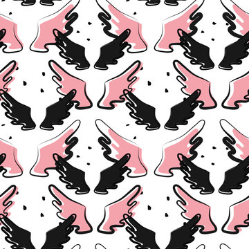 Seamless pattern with black and pink wings on white background