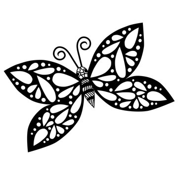Black line butterfly isolated on the white background