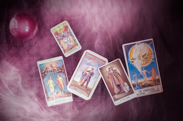 Tarot card / View of tarot card on the table. The Lover. - 177010966