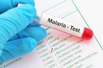 Blood sample with requisition form for malaria test
