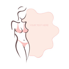 Sexy fitness figure of a girl in the evening dress. Intimate sexy lady, model in a pose. Lovely elastic ass bikini zone. Drawn graphics for design, background