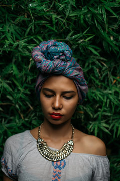 Portrait of a Beautiful Stylish Woman with Turban