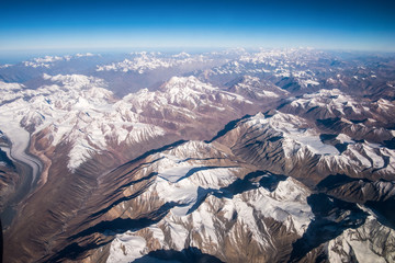 Top view image of the Himalaya mountain and blue sky horizon