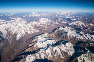 Fototapeta premium Top view image of the Himalaya mountain and blue sky horizon