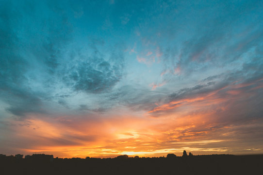 Colourful Sunset Over A City