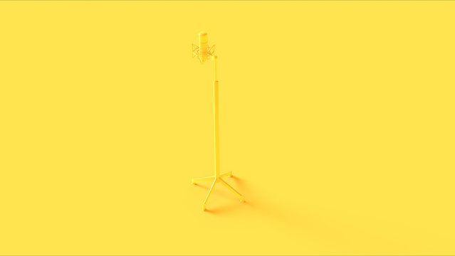 Yellow Microphone And Stand On A Yellow Background