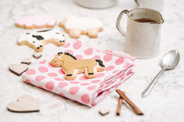 Fototapeta na wymiar Cute hand made cookies in a shape of animals