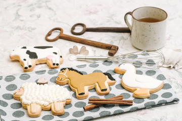 Fototapeta na wymiar Cute hand made cookies in a shape of animals