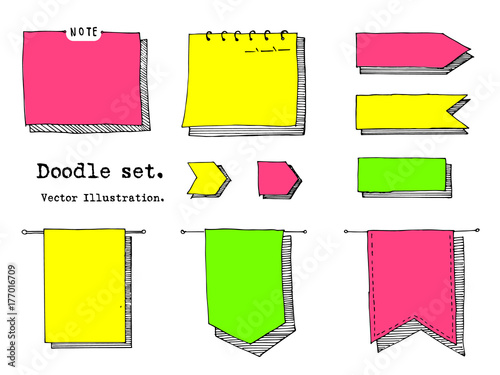 Hand Drawn Cartoon Vector Set Of Paper Sheet Tag Sticky Note