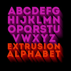 Poster extruded Alphabet letters. Pink and orange letters on a black background.