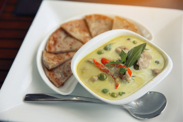 Thai food , Green curry soup with roti