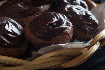 Homemade chocolate cookies close up