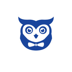 blue owl head logo with bow ties