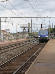 French high speed train arrives at the station