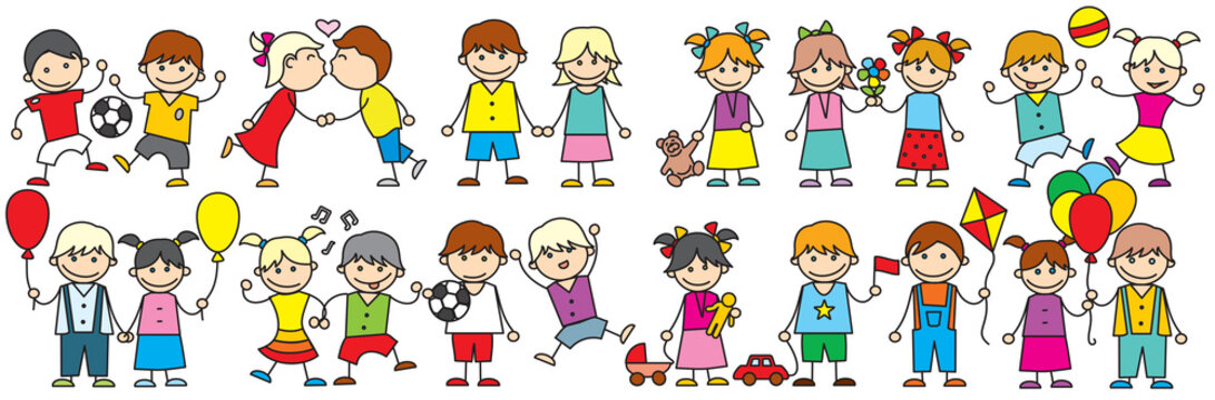 Happy Cartoon Kids. Doodle vector clip art