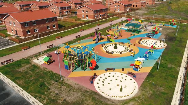 aerial view on children's Playground in the modern village