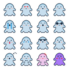 Ghost flat line icons set for Halloween celebration. Collection