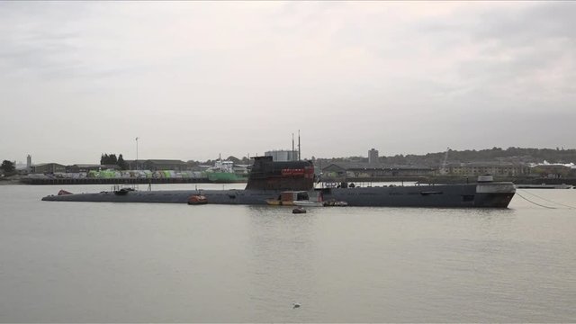 UK Oct 2017 - Soviet U-475 Black Widow submarine moored on River Medway in Kent.