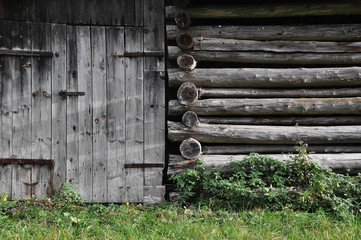 Wooden barns. Traditional agricultural buildings in the alpine region.