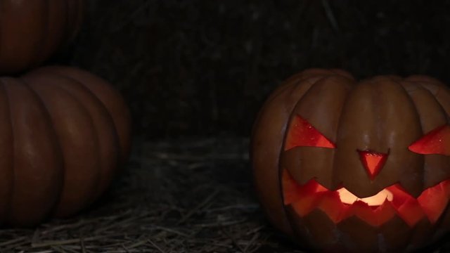 Scary luminous pumpkin Jack. Halloween and All Saints Day.