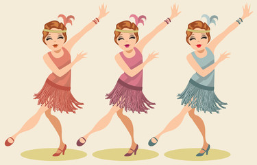 Pretty 1920s flapper posing in costume and feathered headpiece of the period