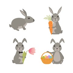 Set cute Easter rabbits. Holiday background.